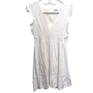 Luc-ce women's white cotton eyelet sleeveless mini dress size medium
